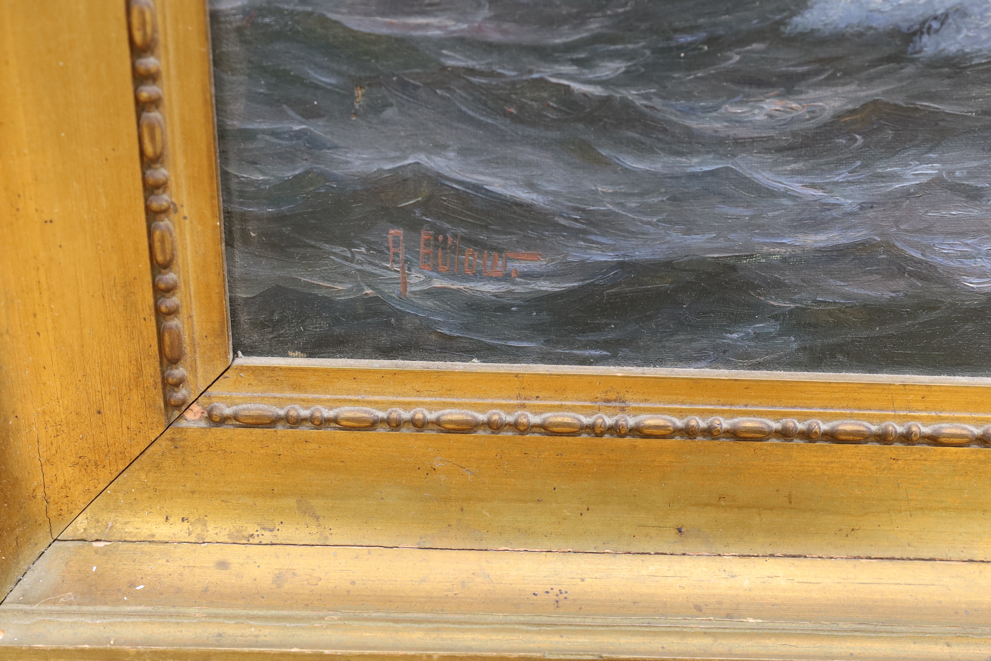 A. Bulour, Continental oil on canvas, Shipping at sea, signed, 52 x 69cm